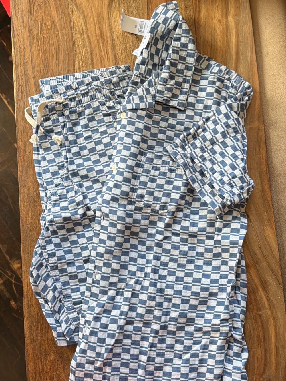 GAP Blue-White Checkered Short-Sleeve Button-Down Shirt with matching shorts L
